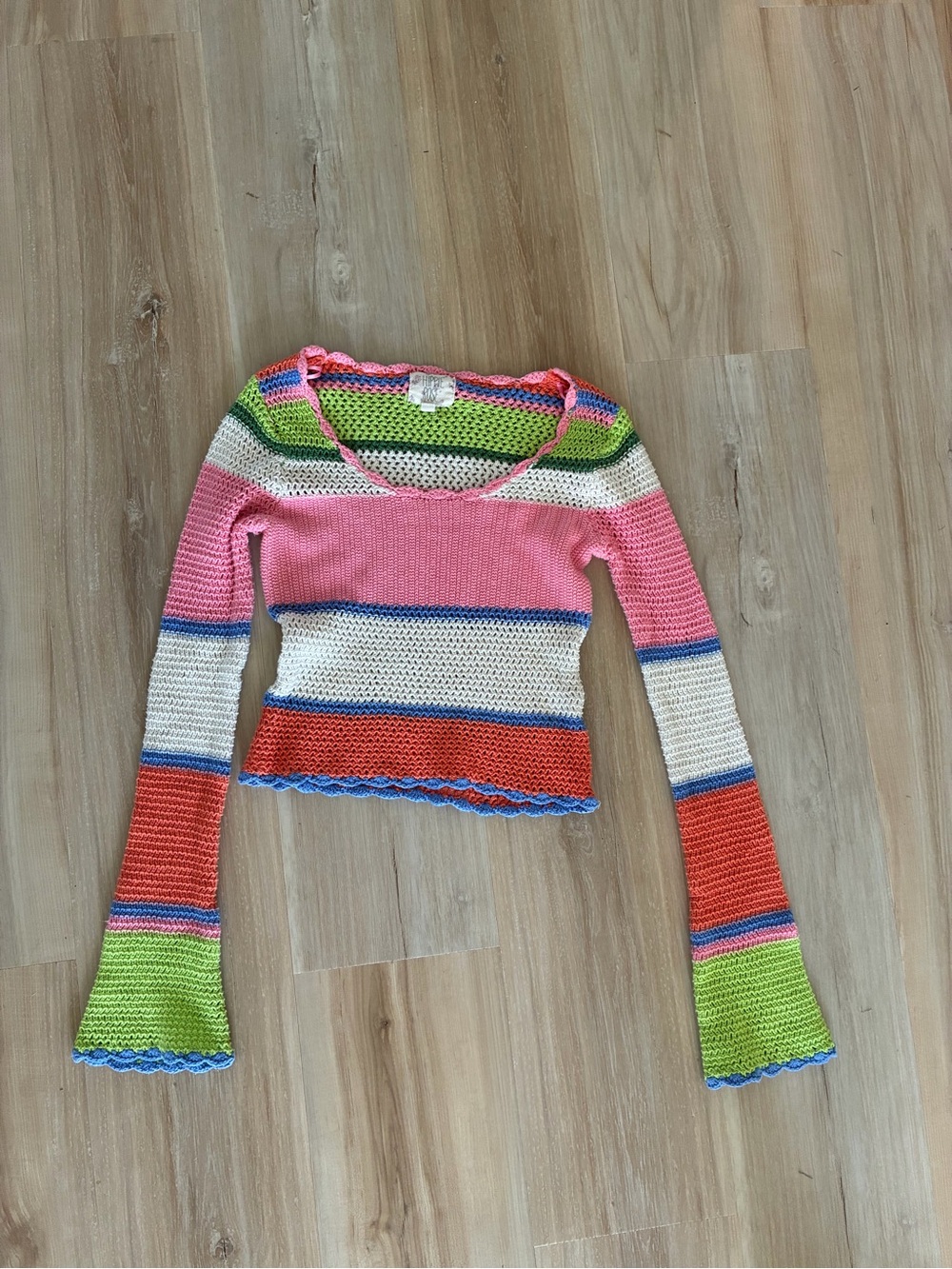Hippie Rose Pink, Green & Coral Striped Crochet Top